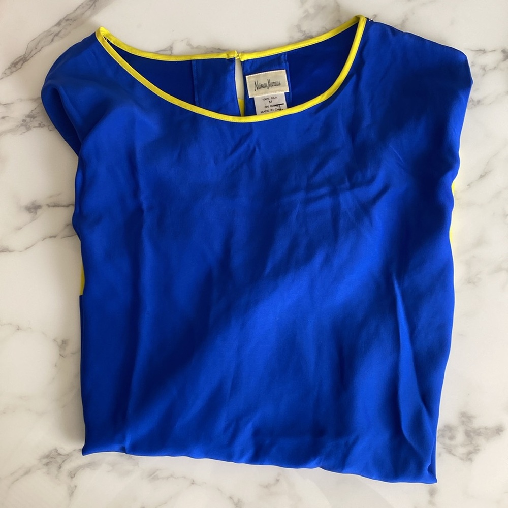 Neiman Marcus Silk Colorblock Pajama Top, Size M